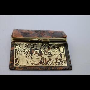 Egyptian Camel Leather Women Wallet Purse Brown King Tut Hunting 7.75" # 326